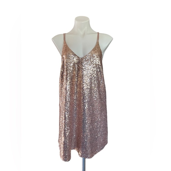 Shinestar Dresses & Skirts - Shinestar Slip Sequin Dress Mini Strappy V
Neck Tank Cami Rose Gold Large
